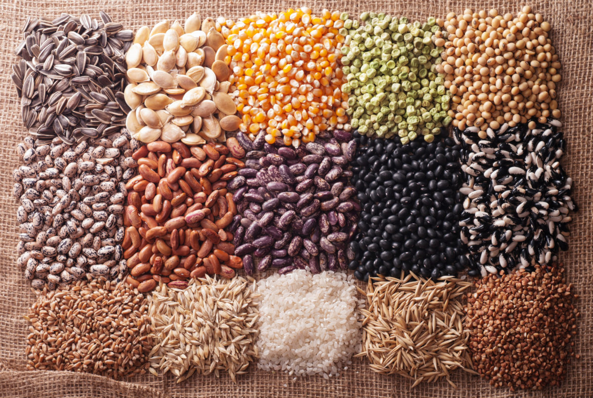 Assortment of grains, pulses and seeds